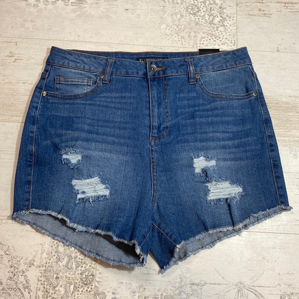 Hot Topic Blackheart Medium Wash Super High Rise Jean Cut Off Shorts